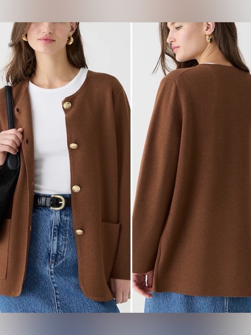 J.Crew Giselle Sweater Blazer Merino Wool Gold Button Knit Jacket L - Picture 2 of 14